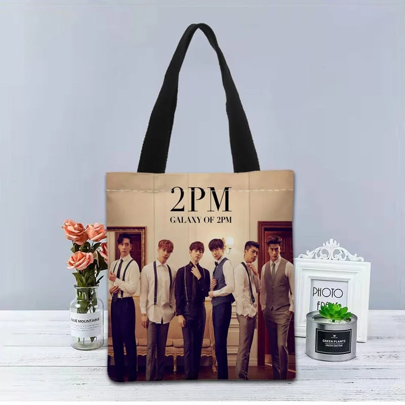 2PM KPOP Handbag Shopping Bag Reusable Eco Large Unisex Canvas Fabric Shoulder Bags Tote Grocery Cloth Pouch 2.16