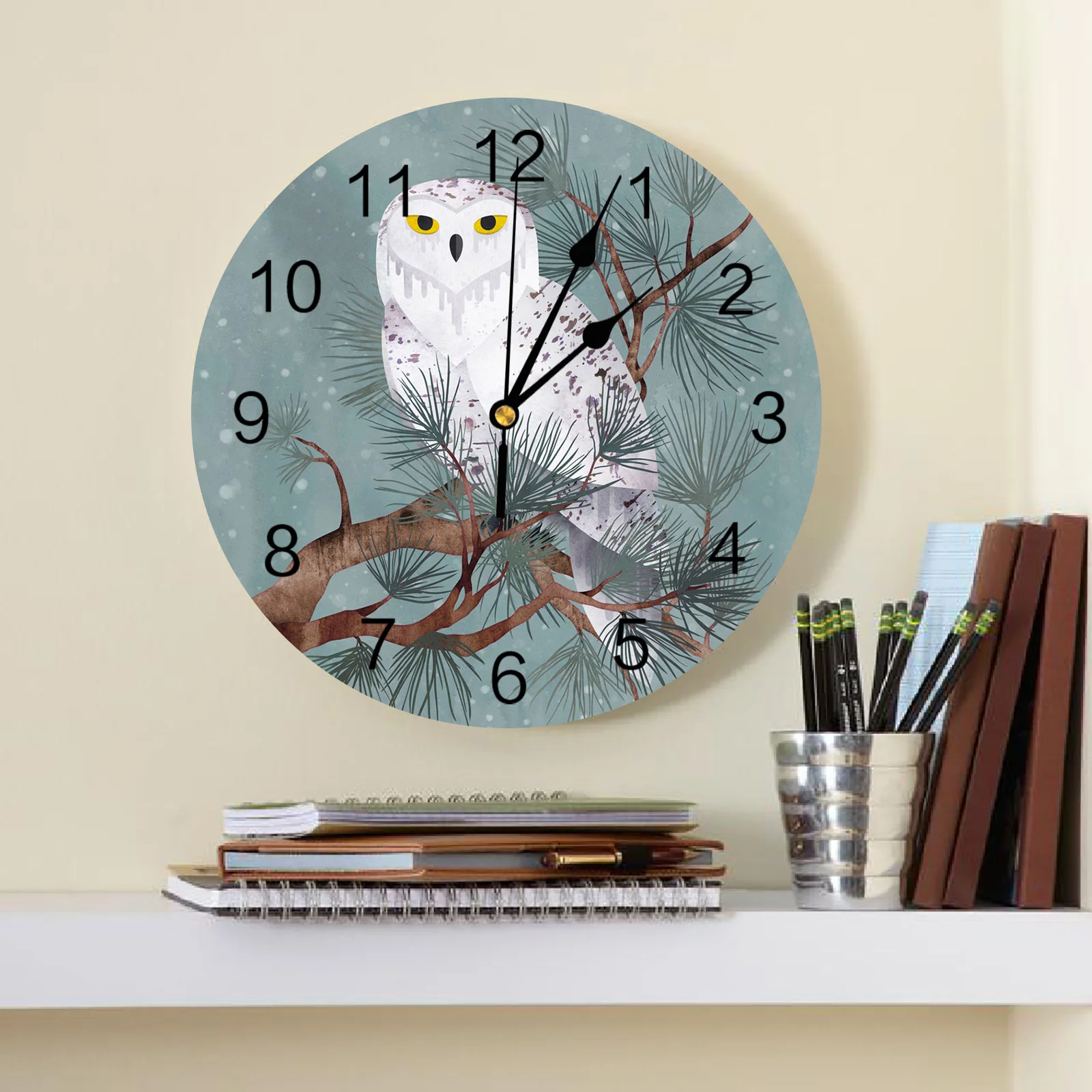 Owl Snowy PVC Wall Clock Living Room Decoration Wall Clock Modern Design Home Decore Wall Digital Clock