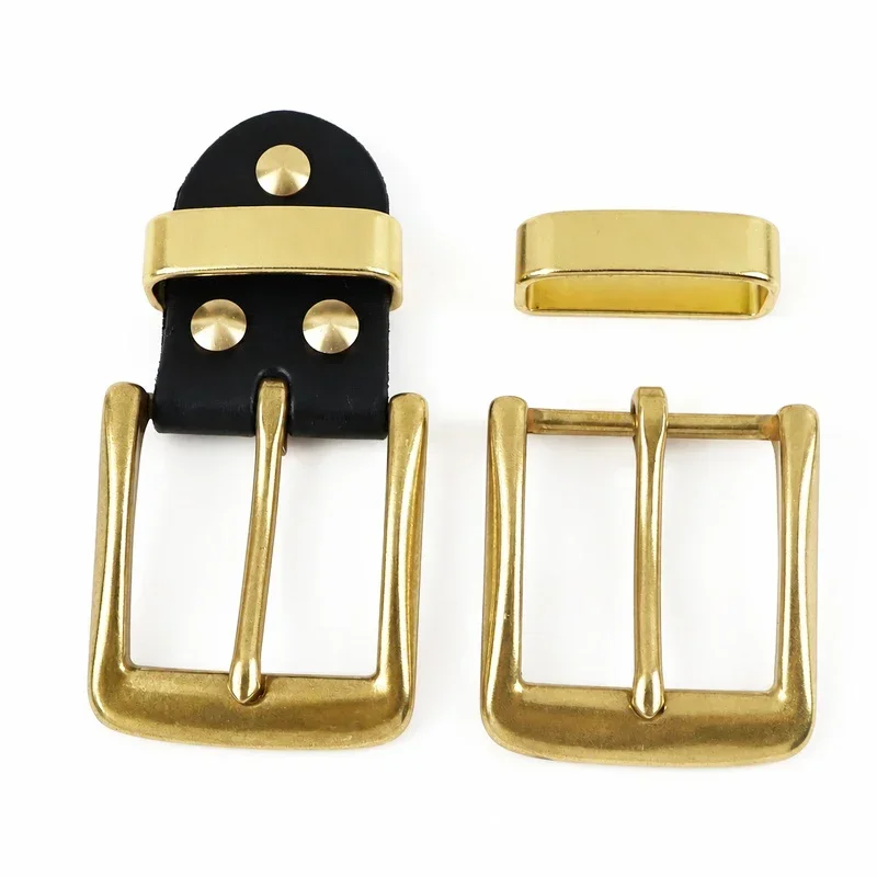 1Pc 40mm Men's Solid Brass Belt Buckle Black Leather Tab Metal Pin Buckles Head for Jeans Pants Keeper Waist Band Fastener