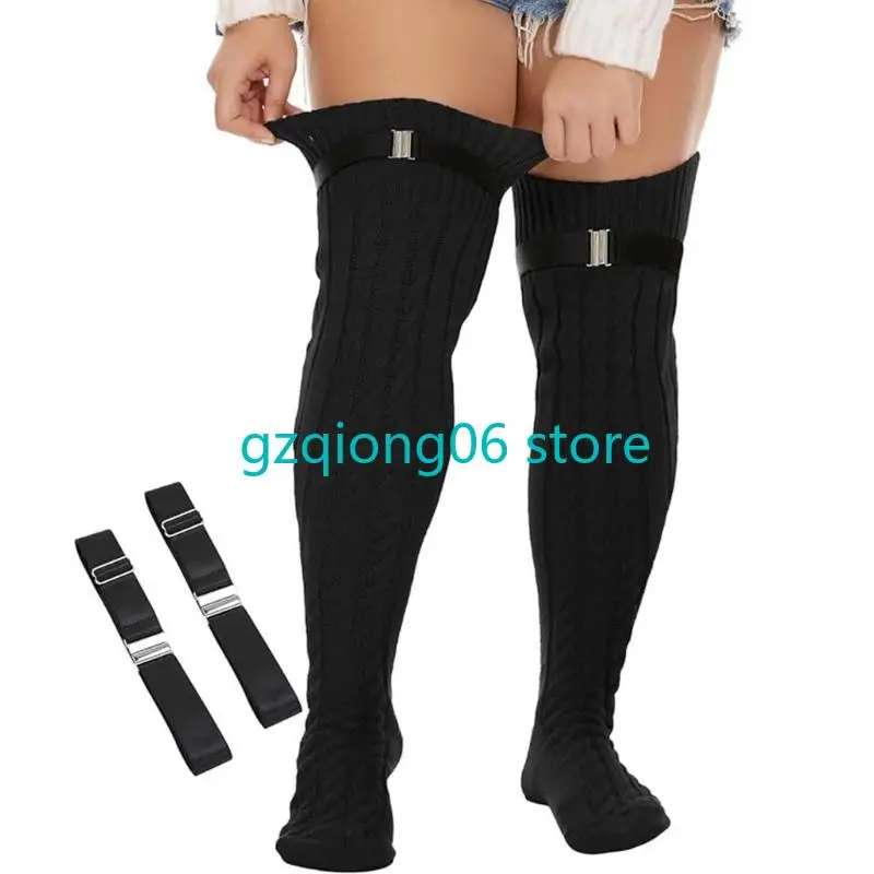 

K3NF Adjustable Elastic Leg Garter Harness with Metal Buckled Thigh Highs Garter Belt