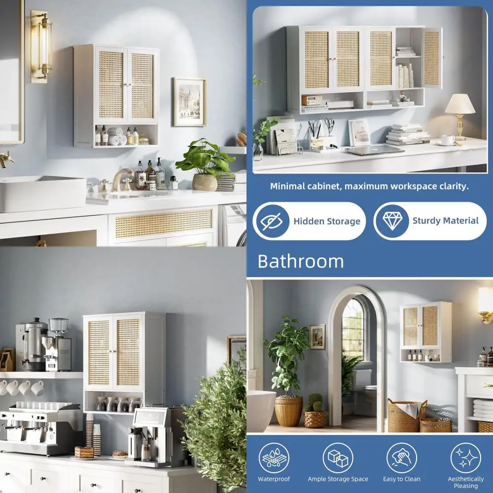 

Бамбуковый шкаф для хранения над унитазом с регулируемой полкой для дома, белый