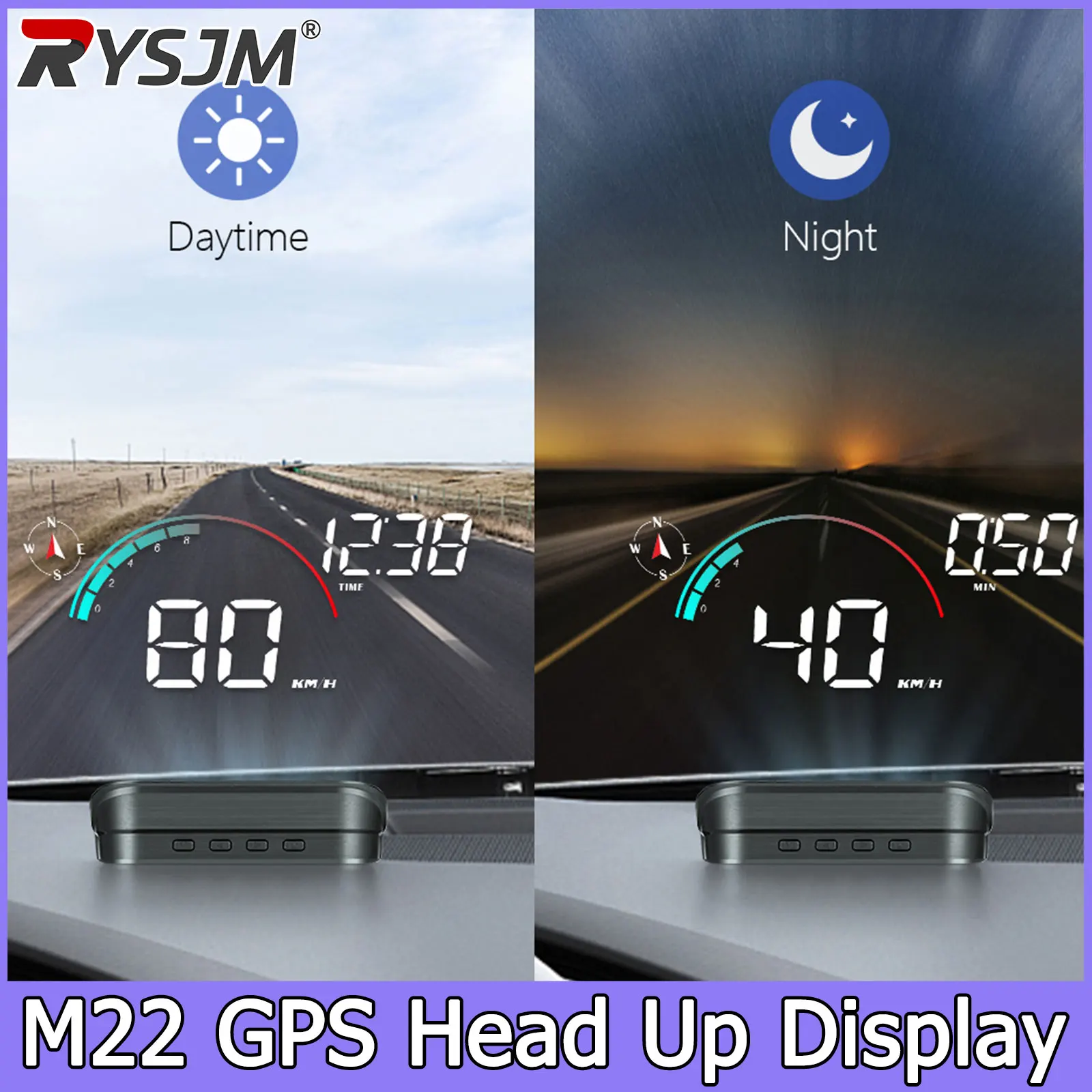  M22 Car GPS HUD Speedometer Km/h MPH Time Monitor On Board Computer Windshield Projector GPS+Beidou Head Up Display Digital