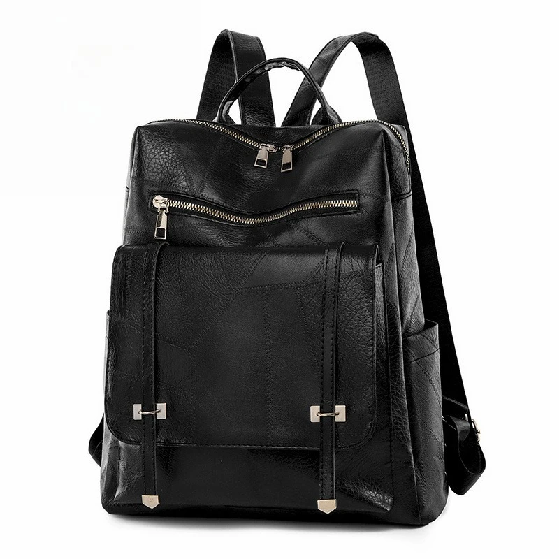 Textured Leather Backpack Stylish Double-Zip Design with Adjustable Straps, Spacious Pockets Functional Chic for Daily Commutes
