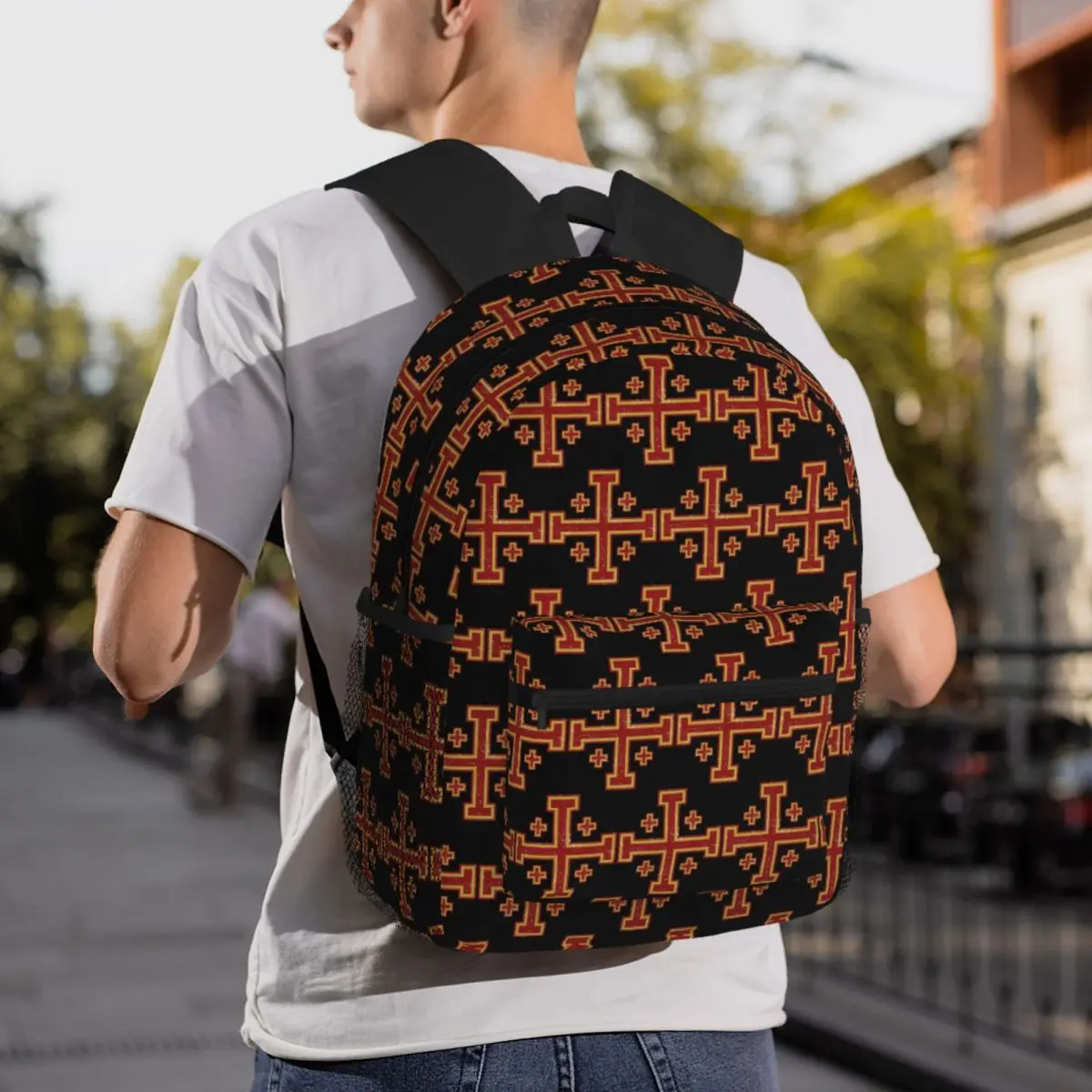 

Jerusalem Cross Medieval Knights Cross Crusader Backpack Daypack Children BookBag School Bag Shoulder Bags for Men Women