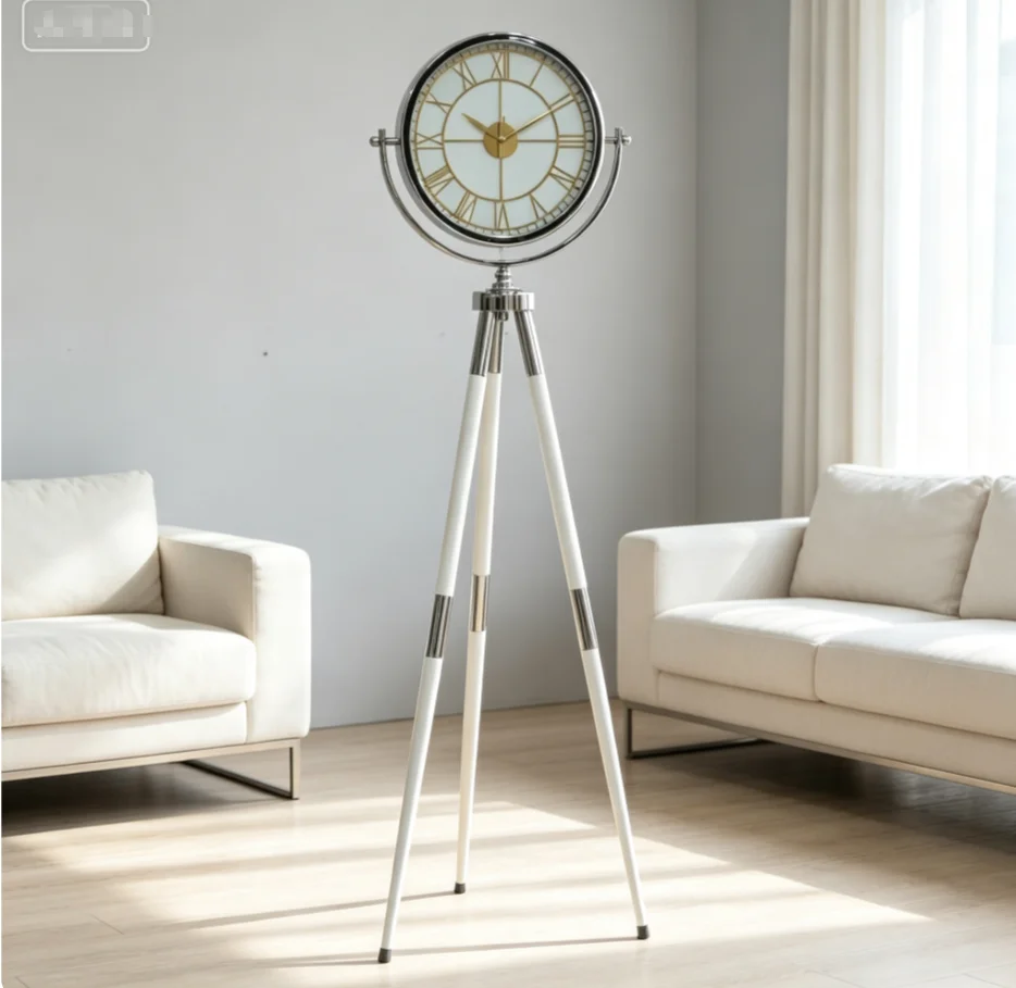 Unique Modern Metal Floor Standing Silent Quartz Still Life Single Face Living Room Floor Clock Home Decor Battery Operated