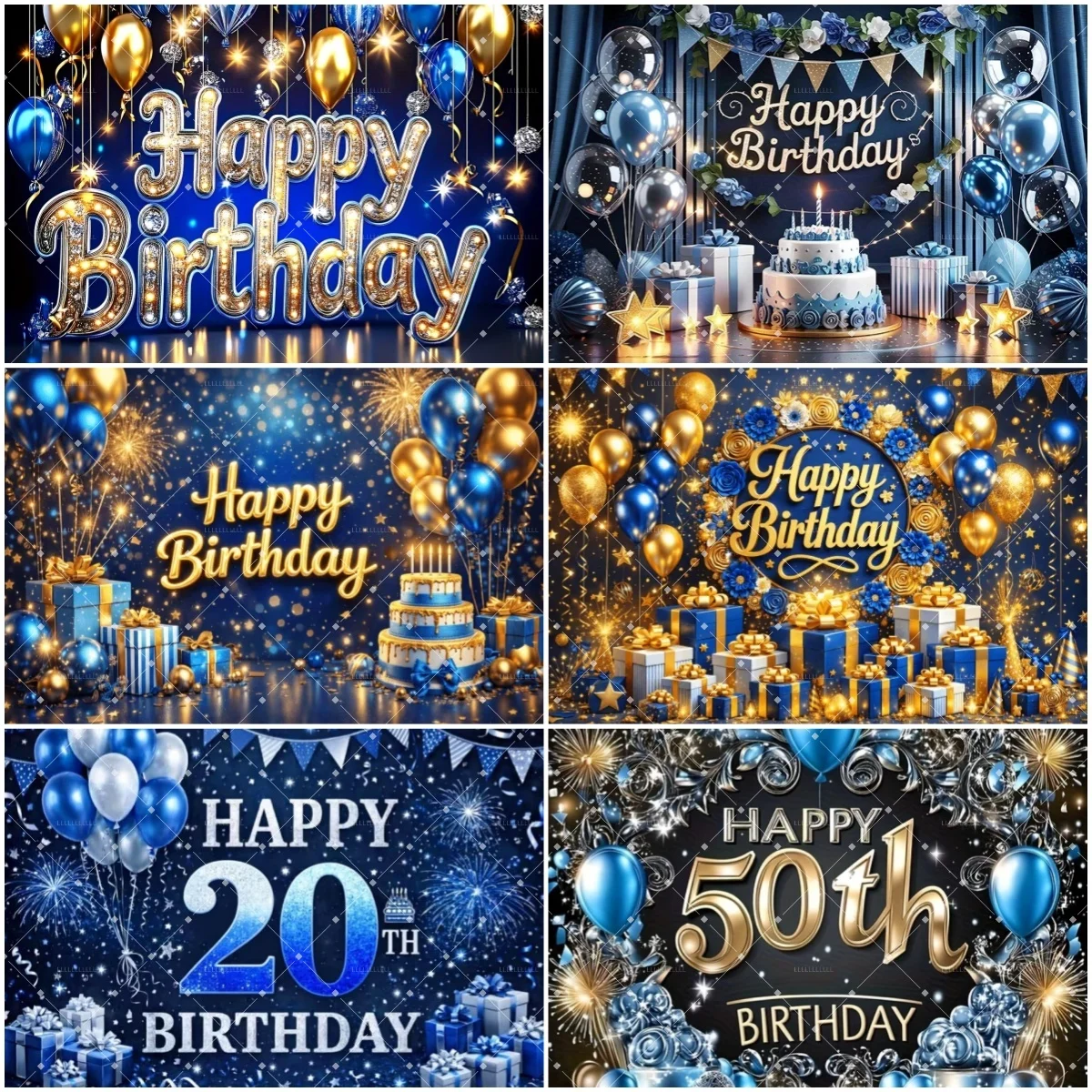 

Blue Gold Birthday Party Backdrop Supplies Balloon Background Decoration Adult Baby Shower Kid Banner Photo Props