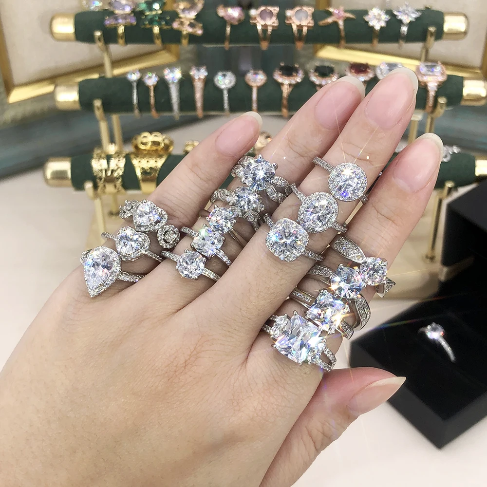Trendy Crystal Solitaire Ring for Women Dainty Zirconia Wedding Engagement Silver Color Promise Marriage Ring for Bridal Jewelry