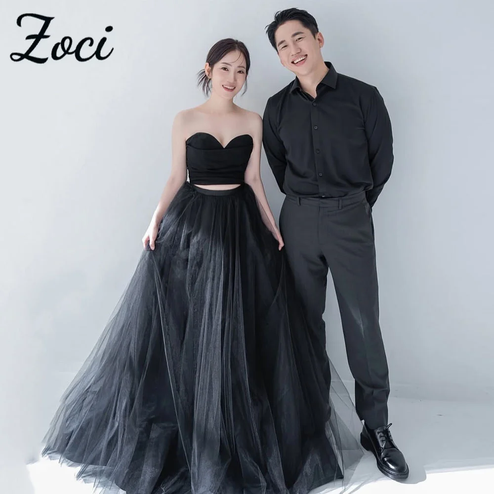 

Zoci 2 Style Evening Dresses Sweetheart Black Korea Photo Shoot Dresses Satin Tulle Wedding Gown Customized Mini Top Dresses