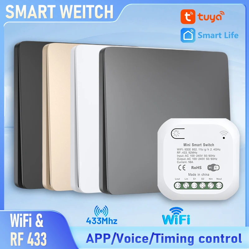 مفتاح RF433 اللاسلكي الذي يعمل بالطاقة الذاتية وتطبيق Tuya Smart WiFi Switch التحكم عن بعد دون إعادة الأسلاك تركيب مجاني