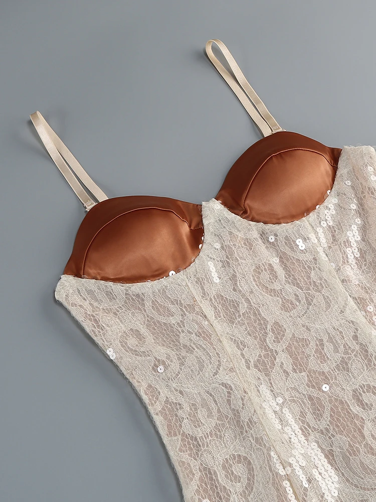 Glamorous Nude Sequin Lace Maxi Dresses with 3D Floral Appliqués and Spaghetti Straps Draped Backless Maxi Dress Vestidos