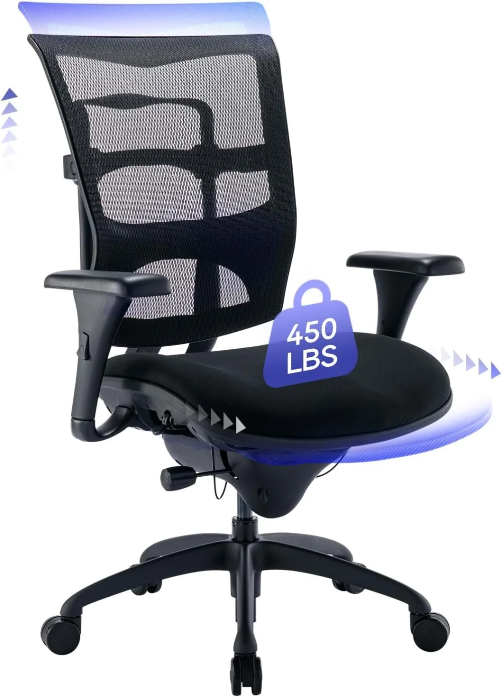 

Big and Tall Office Chair 450lbs, Heavy Duty Ergonomic Mesh Chair with Wide Seat, Computer Executive Desk Chair