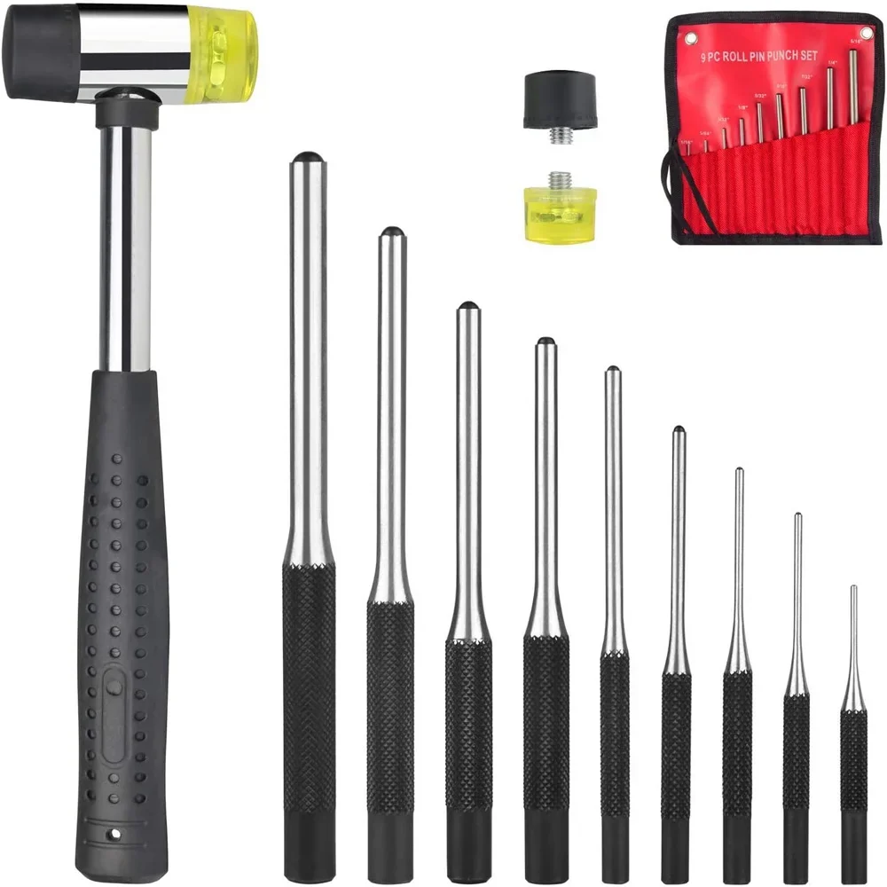 9Pcs Tactical Roll Pin Punch Set Hunting Remover Pin Punch Tools Kit Heavy Duty Steel Pistol Accessories Round Head Pins Punch