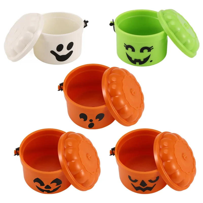 

Мини-ведро ABUM-Pumpkin, миниатюрные ведра для Хэллоуина со съемной крышкой и рабочей ручкой, мини-трюк (5 шт.)