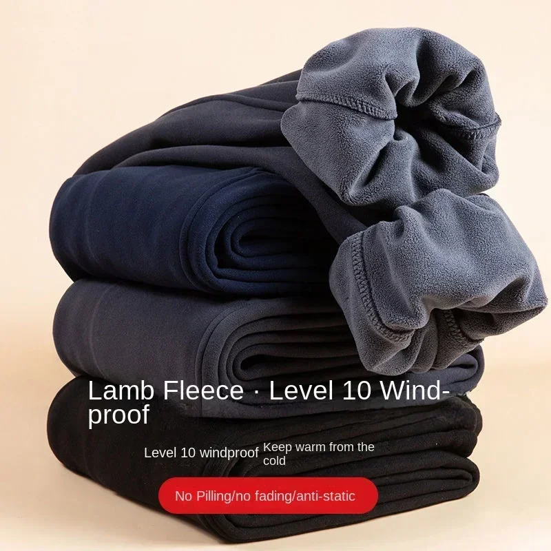 2024 Lamb Wool Winter Cold Proof and Thick Woolen Pants for Warm Cotton Pants Casual Sports Men's Sanitary Japanese Streetwear