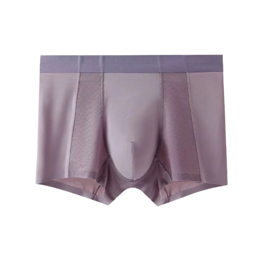 

Comfortable Thin Men Silk Boxer Briefs Mid Waist Seamless Ice Silk Boxers Underpants Mesh Underwear for Men Male