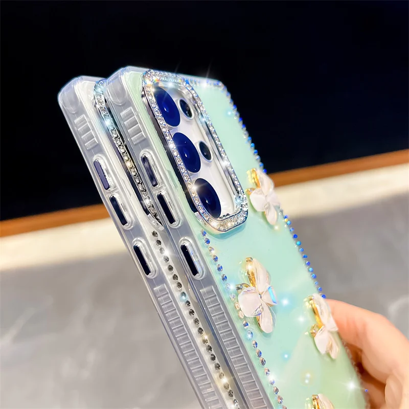 Diamantrahmen Schmetterling Glitzer klare Handyhülle für Samsung Galaxy S23 Ultra S24 S25FE Plus A07 A17 A16 A26 A36 A56 A15 A35 A55