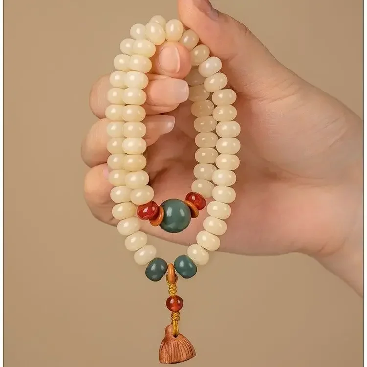 Cream Topaz Bodhi Root Bracelet Men's And Women's Buddha Bead Wen Play Hand String Abacus Bead Double Circle Lotus Charms Canopy