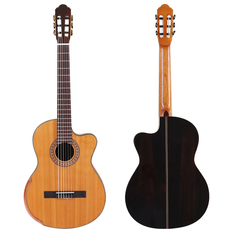 

39 inch Cutaway Handmade Electric Spanish guitar,Solid Cedar/Rosewood,Classical guitar With pickup,650mm,52mm nut,Arm support