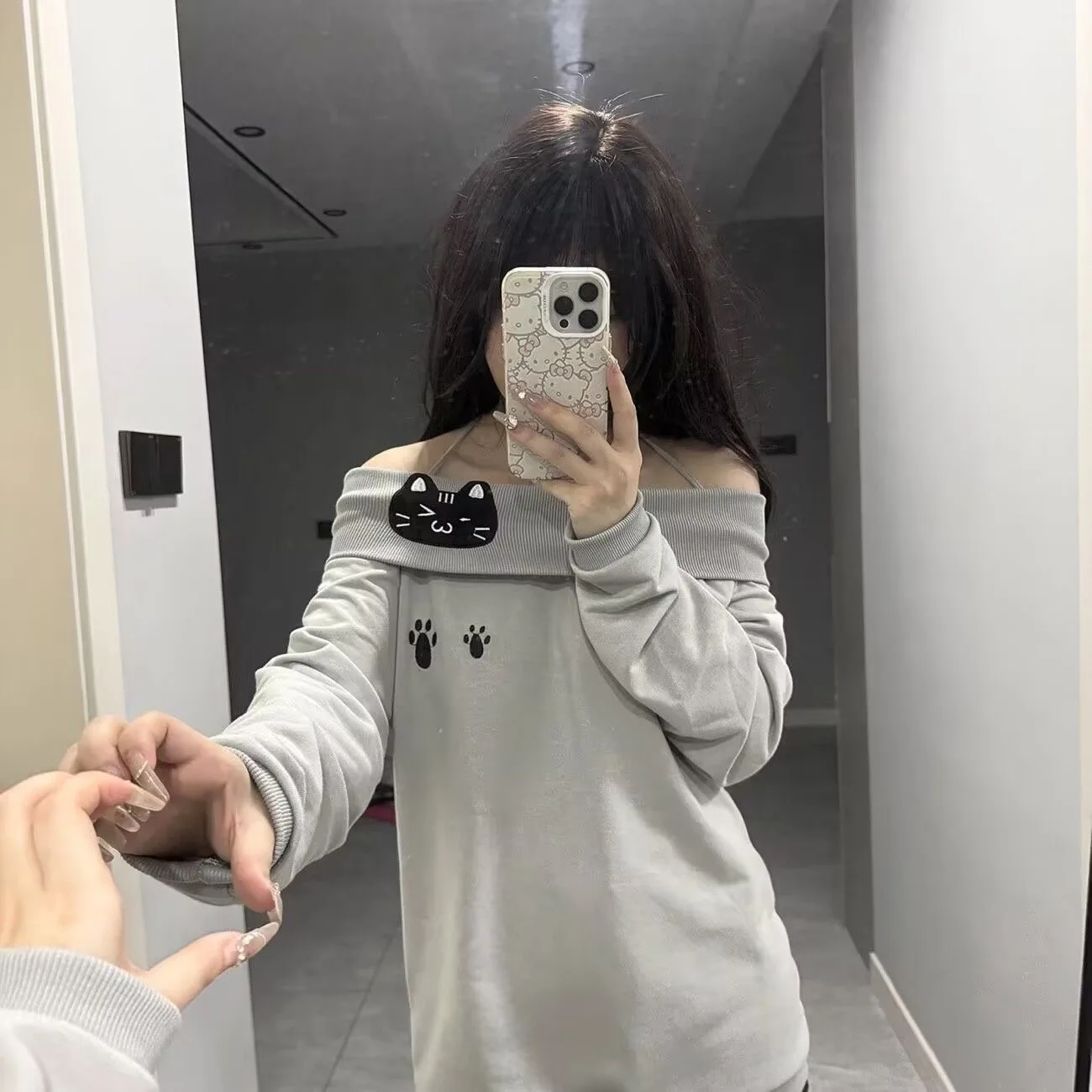 

Off-shoulder T-shirts Women Cat Printed Halter Loose Soft Students Kawaii Y2k Top Chic All-match Spring Summer Fashion Clothing
