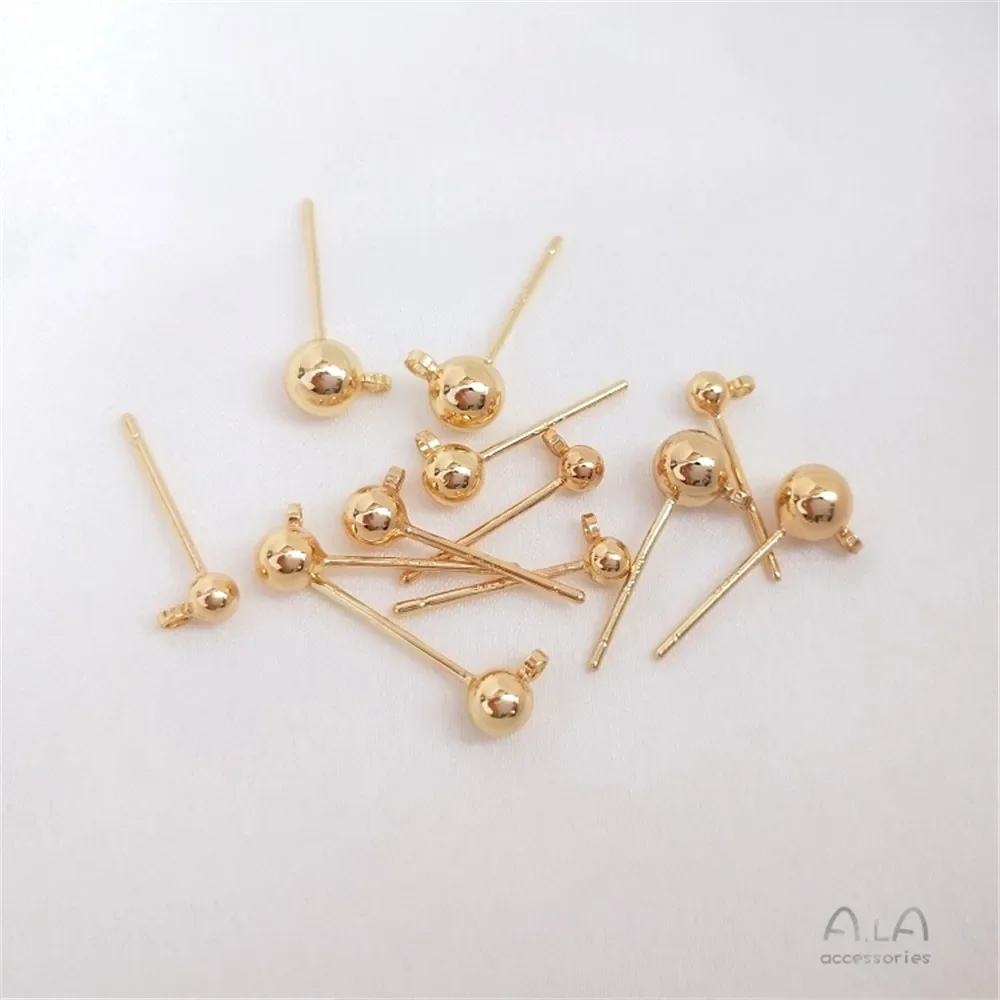 

S925 silver needle 14K Gold Color band hanging global needle pea Earrings round bead earrings manual DIY Earrings material