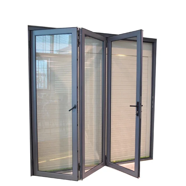 Porte pliante en verre à double couche, porte pliante moderne en profilé d'aluminium, isolation phonique et isolante, taille personnalisée