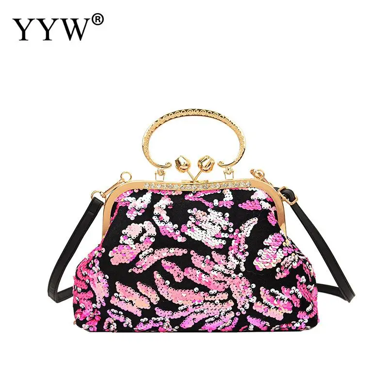 Vintage Women Evening Clutch Women Wedding Party Handbags Flower Pink Sequin Crystal Evening Purse Crossbody Goyard Party Wallet