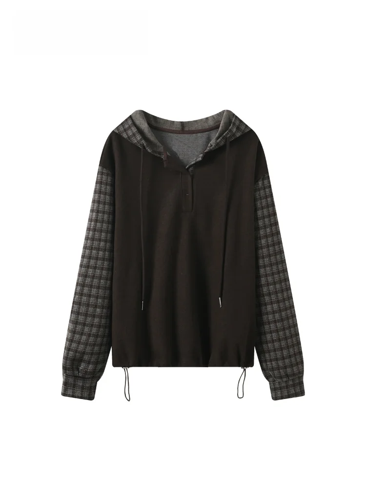 

Женская толстовка большого размера с капюшоном и длинными рукавами, винтажный лоскутный дизайн, топ цвета изумруд, весенняя мода, повседневная одежда больших размеров