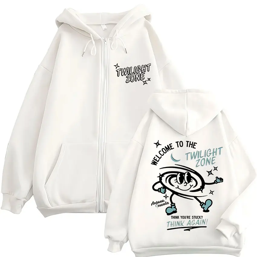 Ariana Grande Twilight Zone Think Again 2026 Zipper Hoodie Men Women Retro Long Sleeve Jacket Sweatshirt Fashion Pullover Hooded