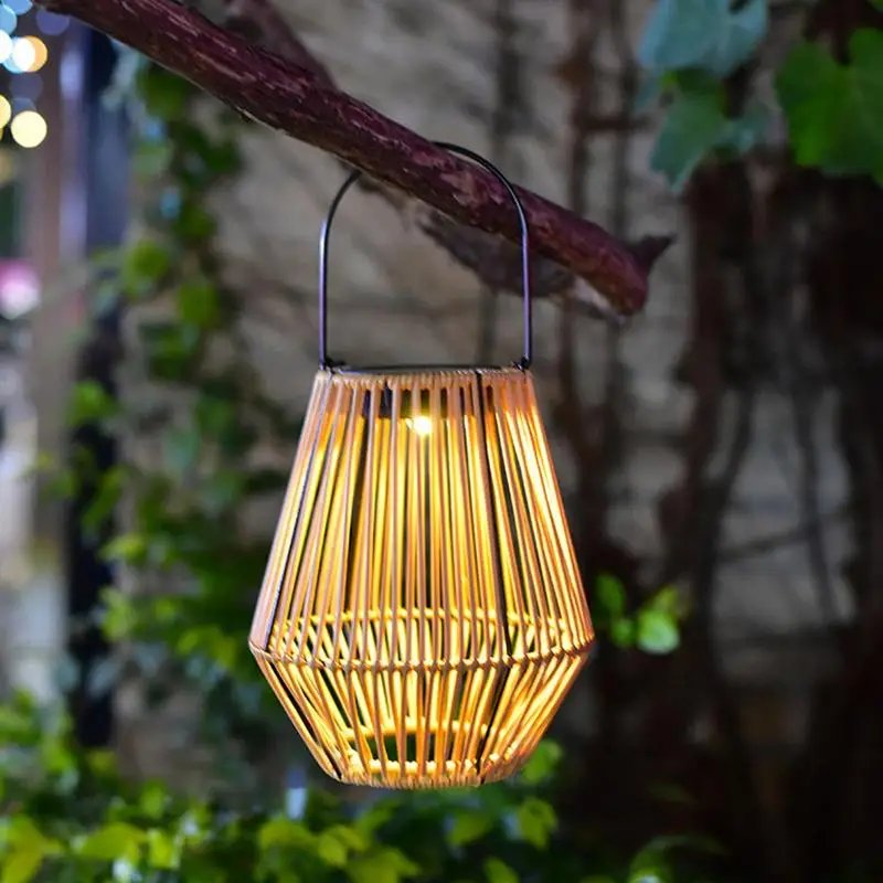 

Outdoor Solar Lamp Rattan Hang Outdoor Solar Wall Lantern Waterproof Portable Garden Lanterns For Patio Yard Pathway Landscape