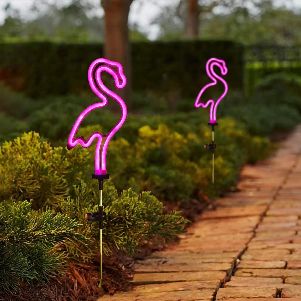 

1/2/3/4 Pack LED Solar Flamingo Neon Lamp Outdoor Waterproof Solar Powered Pathway Lights for Lawn Patio Yard Walkway Decor