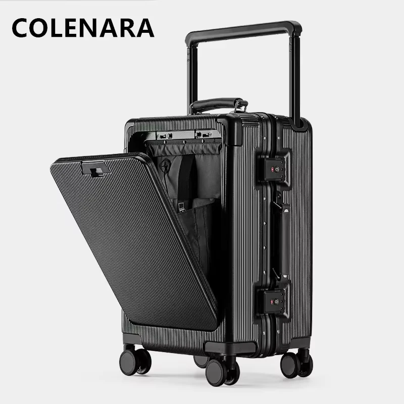 

COLENARA Suitcase Front Opening Boarding Case Laptop Trolley Case USB Charging Multifunctional 20"24"26 Inch ABS+PC Luggage