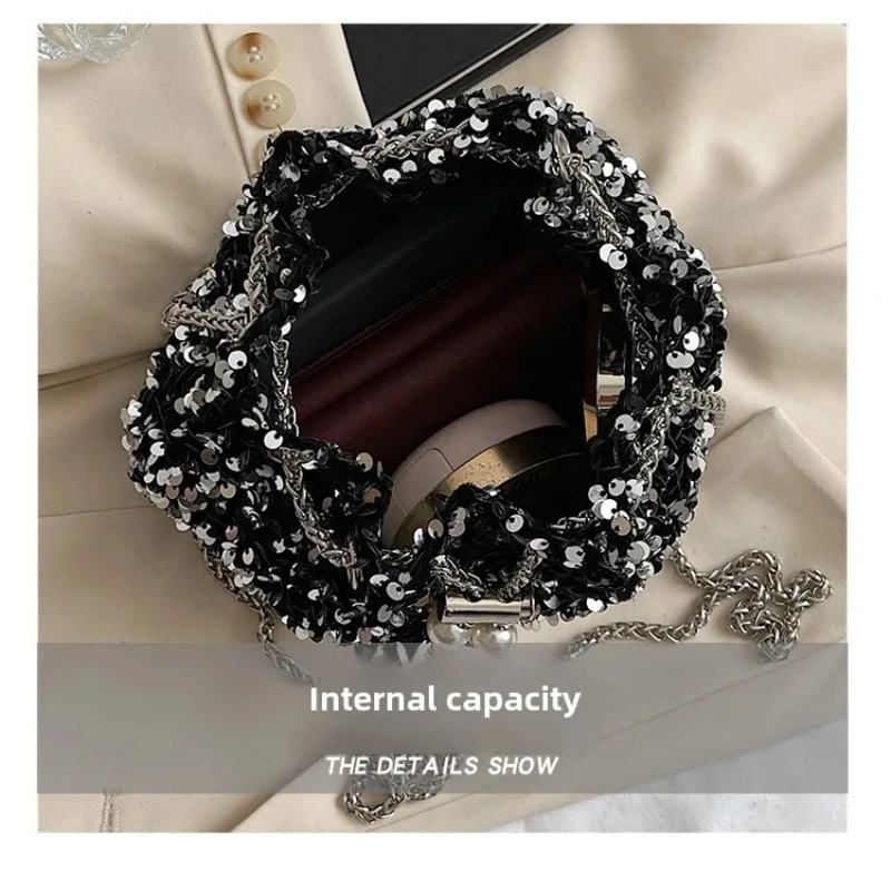 Crossbody Bags Sequin Women's New Korean Bucket Bag Bright Eyes Style Fashion Crossbody Dinner Single Shoulder Bags image 2