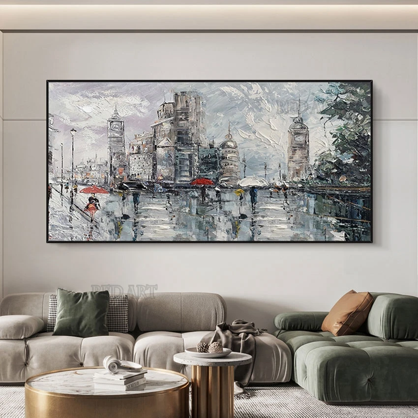 Paris Street Knife Oil Painting Canvas Wall Canvas, Hand Painted Artwork, Nordic Picture, Modern Living Room Decoration