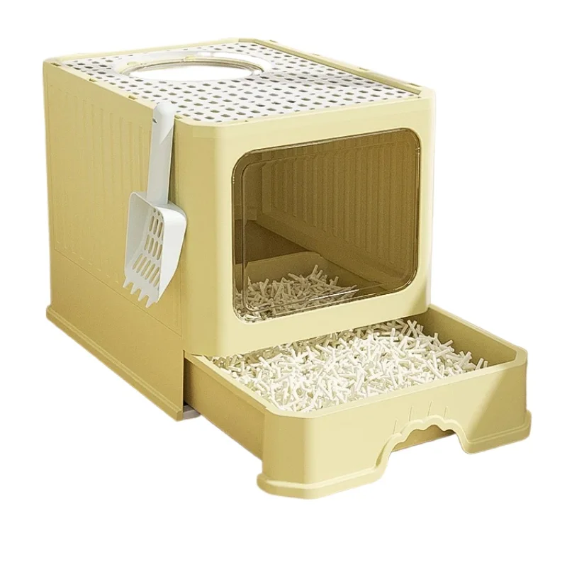 Large Cat Litter Box Fully Enclosed Foldable Deodorised Cat Toilet Sturdy and Durable for All Seasons Cat Restroom