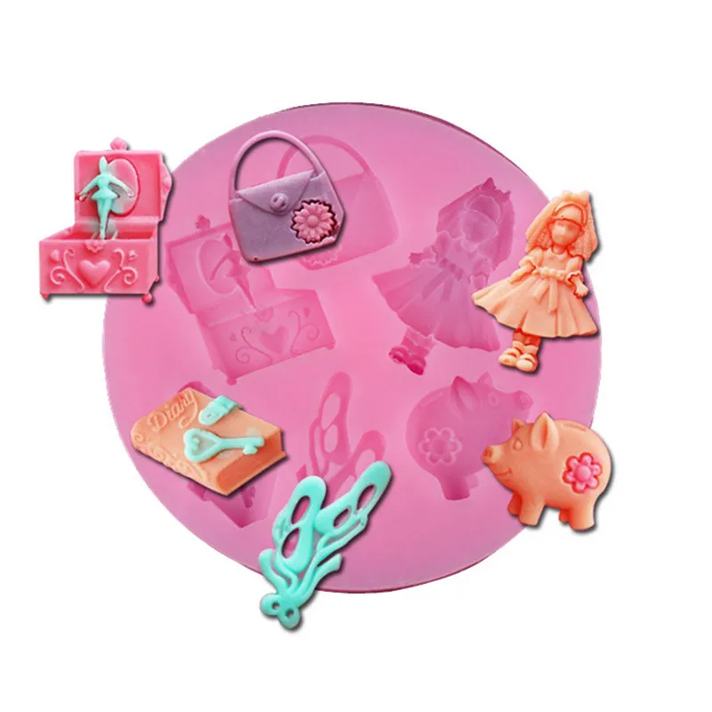 

3D Little Girl Shape Silicone Mold Handbag Girls Birthday Wedding Cake Decorating Pastry Tool Fandant Mould