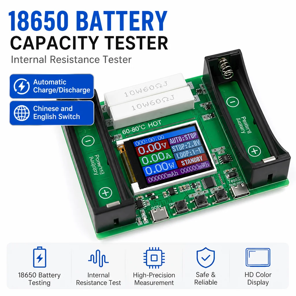 18650 Battery Capacity Internal Resistance Tester 1-Channel Electronic Load Tester Automatic Charge/Discharge Module DC5V Charge