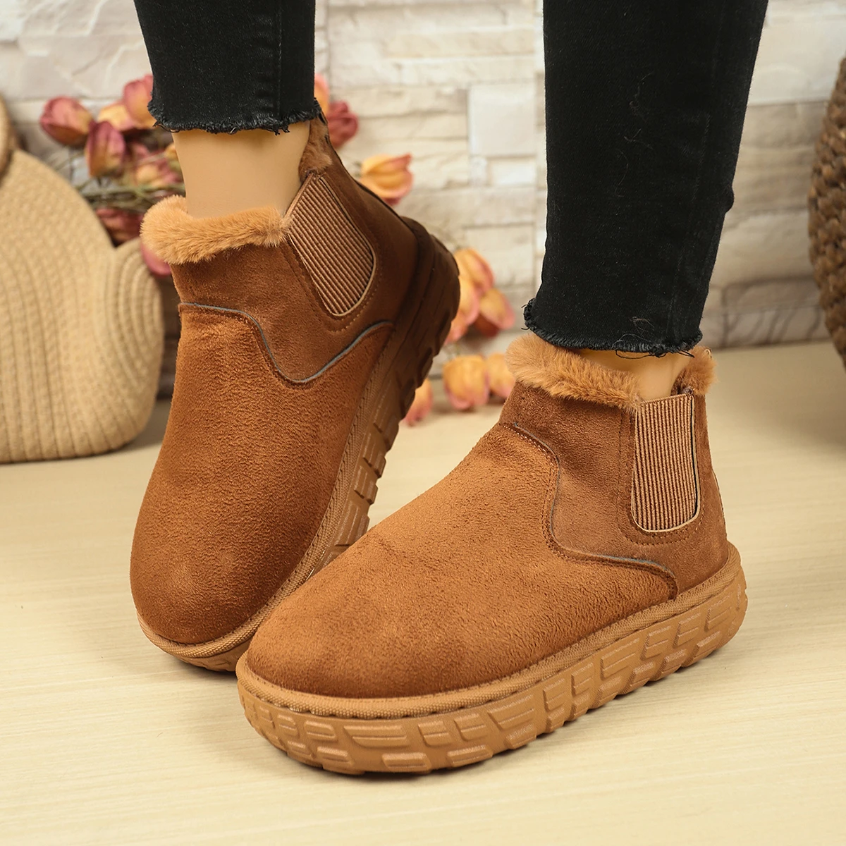 

Women Boots 2025 New Thick Sole Round Toe Daily Rubber Sole Snow Boots Women Winter Style Vintage Casual Women Cotton Shoes