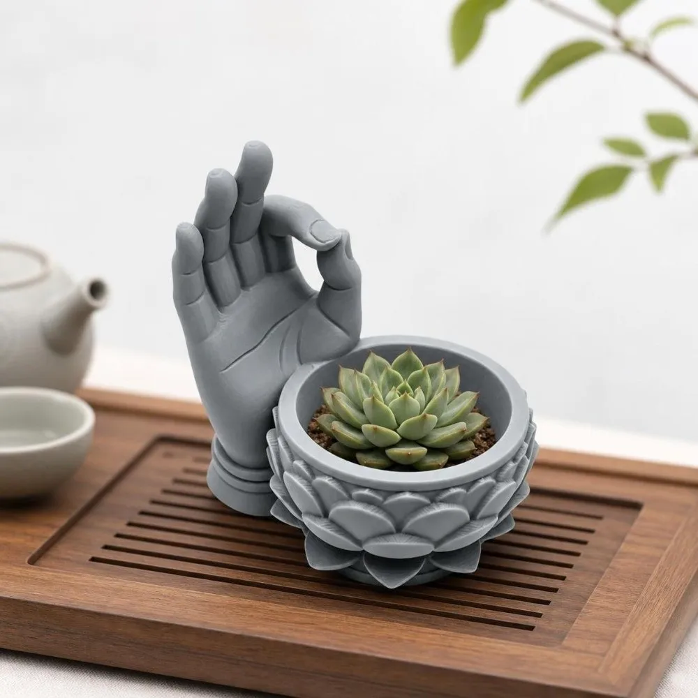 Decorative Pot 3D Printed Lotus Shaped Flower Pot Ok Hand Creative Succulent Planter Handmade Funny Flower Container Tea Table
