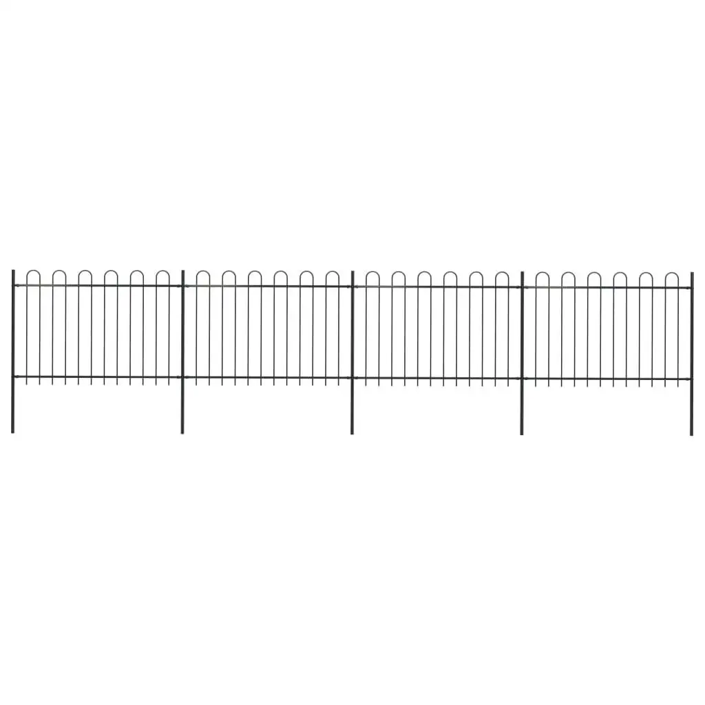 22.3' Black Steel Garden Fence with Hoop Top - Durable Outdoor Border for Enhanced