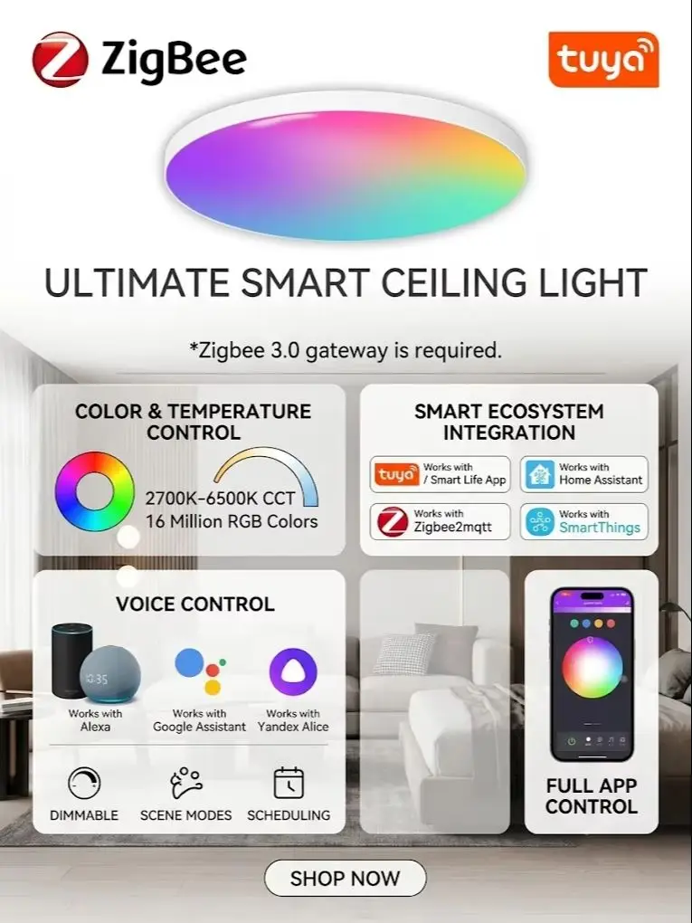 Tuya Smart ZigBee Deckenleuchte 24W RGBCW LED-Deckenlampe für Alexa Yandex Alice Sprachsteuerung App-Steuerung Wohnzimmer Schlafzimmer Beleuchtung
