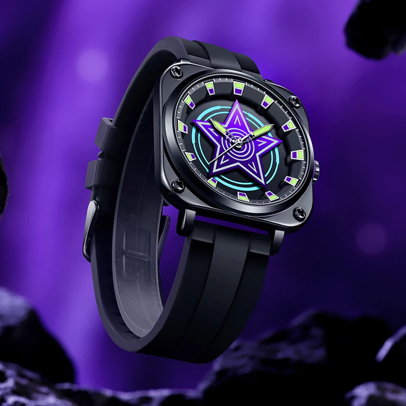 DOM 1765 New Fashion Quartz Watch for Men Pentagram Rotating Dial Luminous Waterproof Silicone Strap Cool Sport Men's Watch