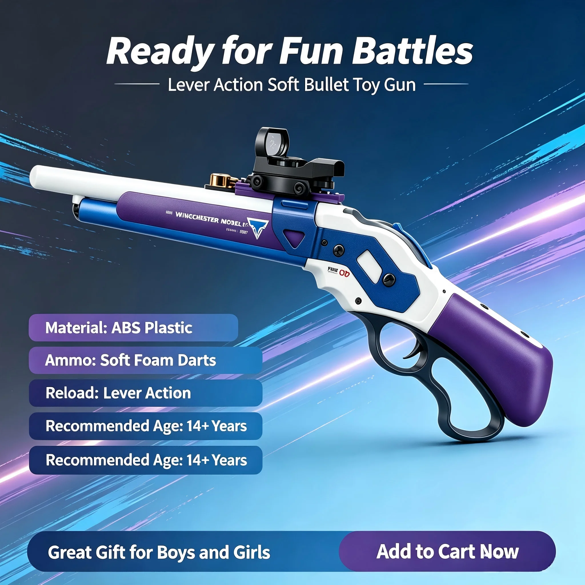 Udl Winchester M1887 Projectile Soft Dart Gun, Lever Toy Shotgun With Full Accessories, Foam And Dart Suction,