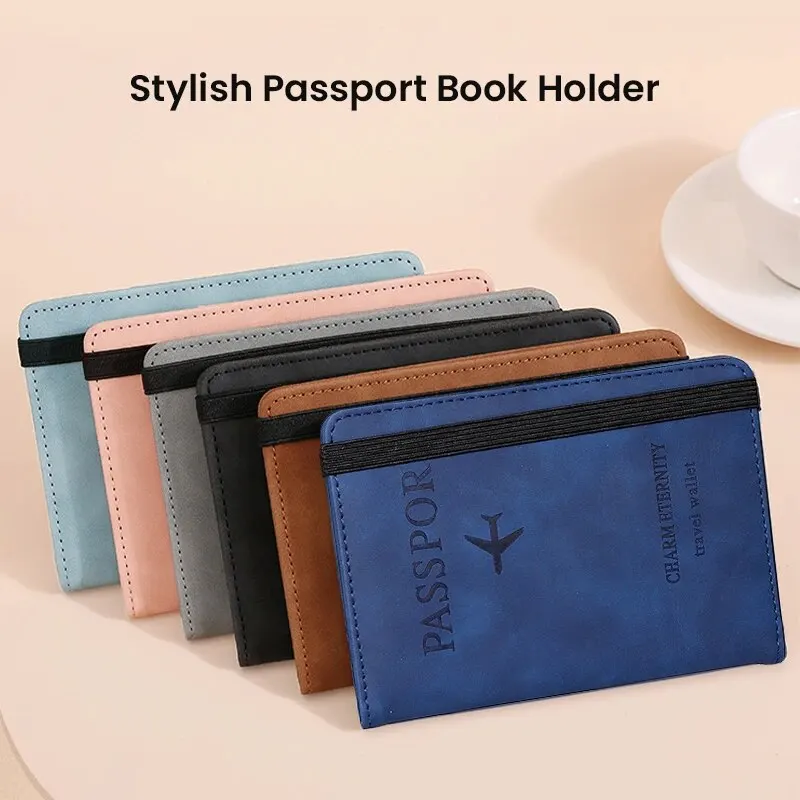 Funda de cuero PU para pasaporte para hombre y mujer, porta tarjetas RFID, estuche para pasaporte, artículos esenciales de viaje para vacaciones familiares