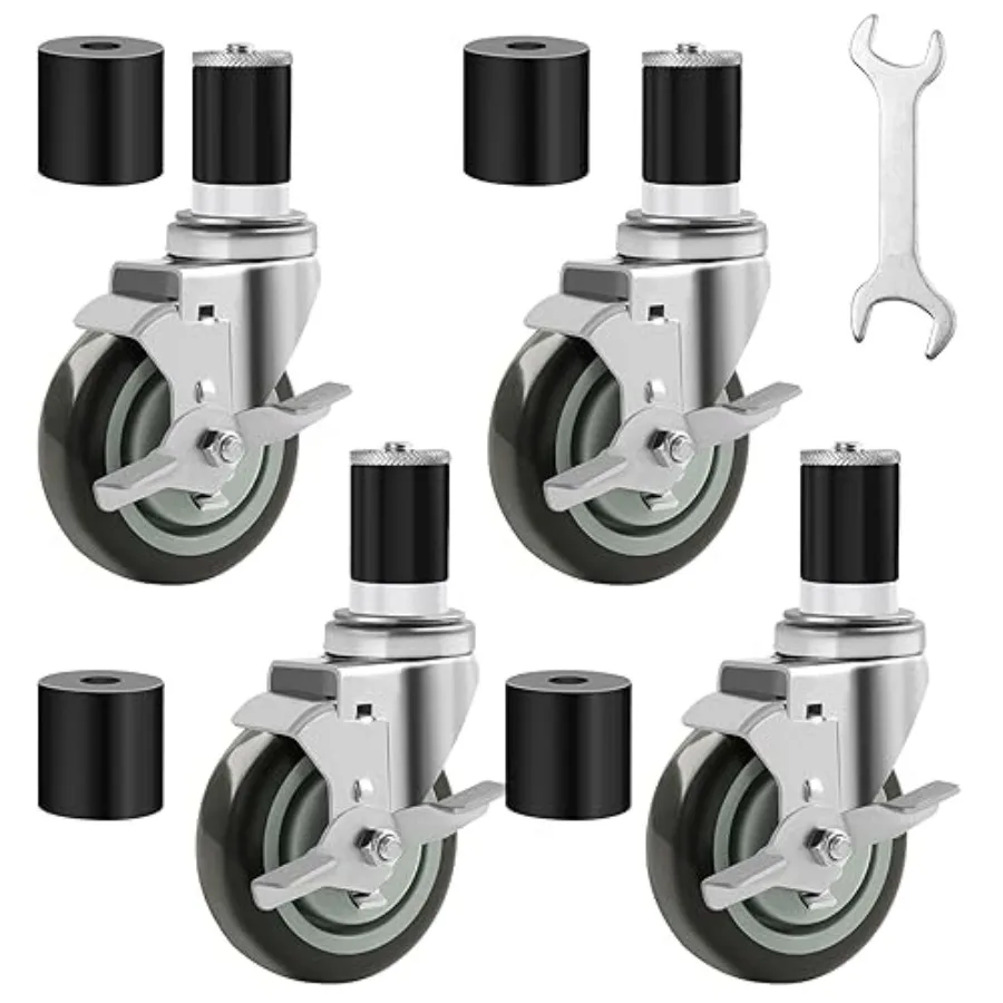 

Prep Table Wheels Set of 1-1/2" and 1-/8" Expanding Stem Caster with Side Brake for Stainless Steel Table Cart Furniture Legs C