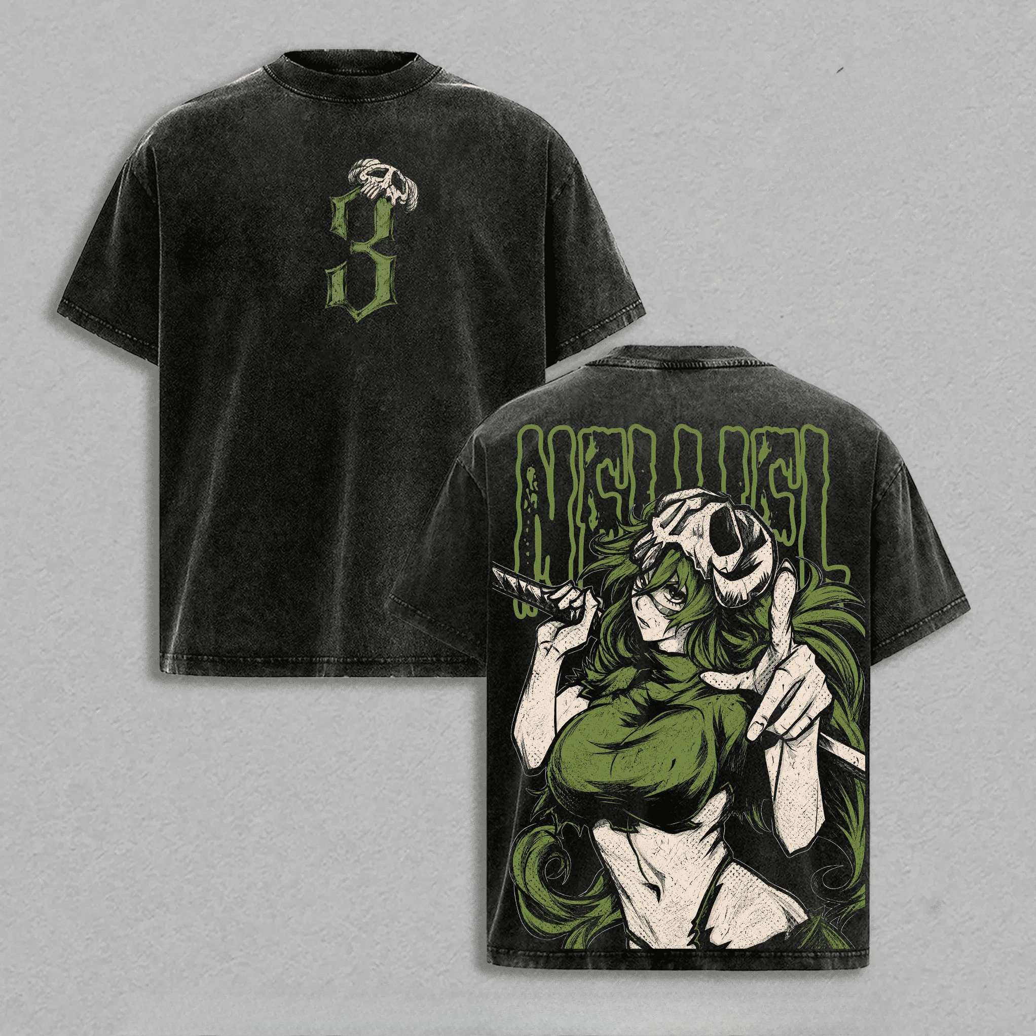 Anime BLEACH Printed T Shirt Nelliel Tu Odelschwanck Vintage Washed Y2k T-shirt Men Clothing Summer Short Sleeve Cotton Tee Tops