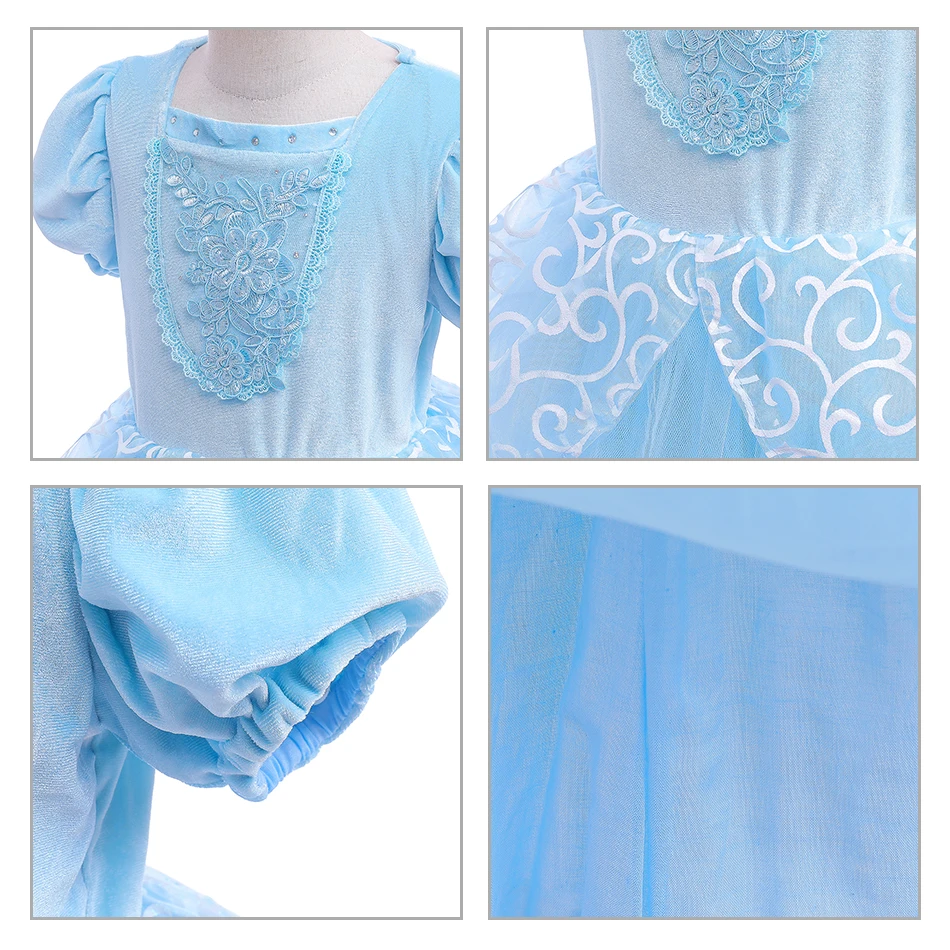 Disney Cinderella Party Dresses For Baby Girls Princess Ball Gown Cosplay Costume Lace Dress Kids Elegant Tutu Dress Clothing