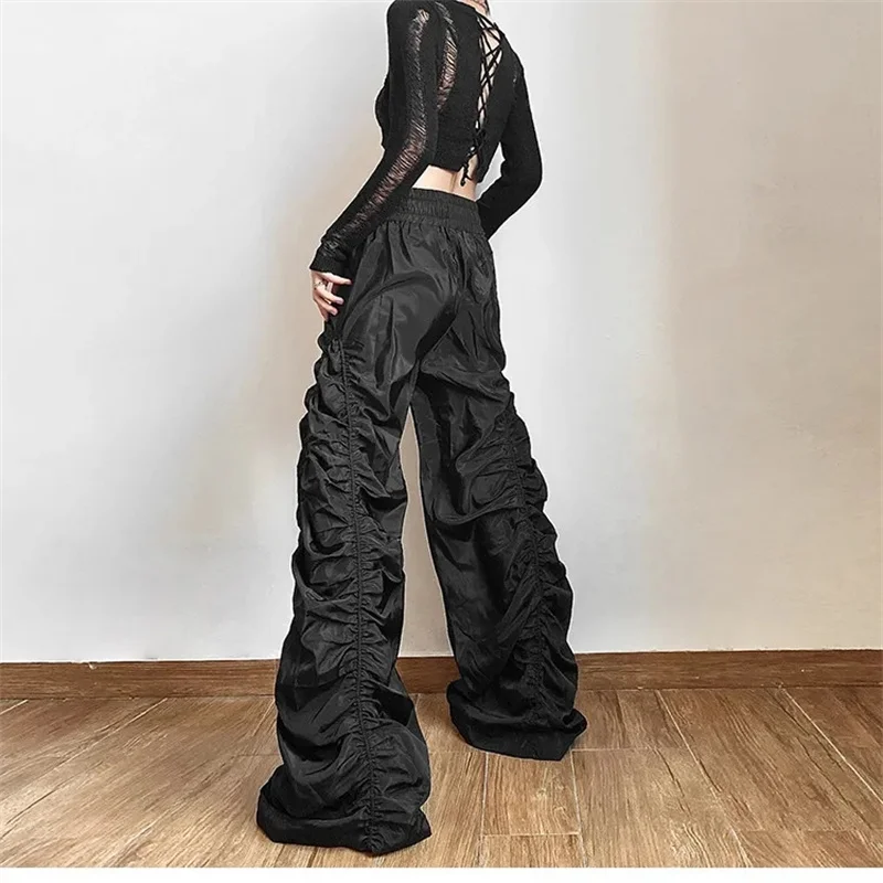 Tendenza moda personalizzata Self-Confidence Avant-Garde Cool All-Match Casual Loose Girl Pantaloni a lanterna a gamba larga a vita alta