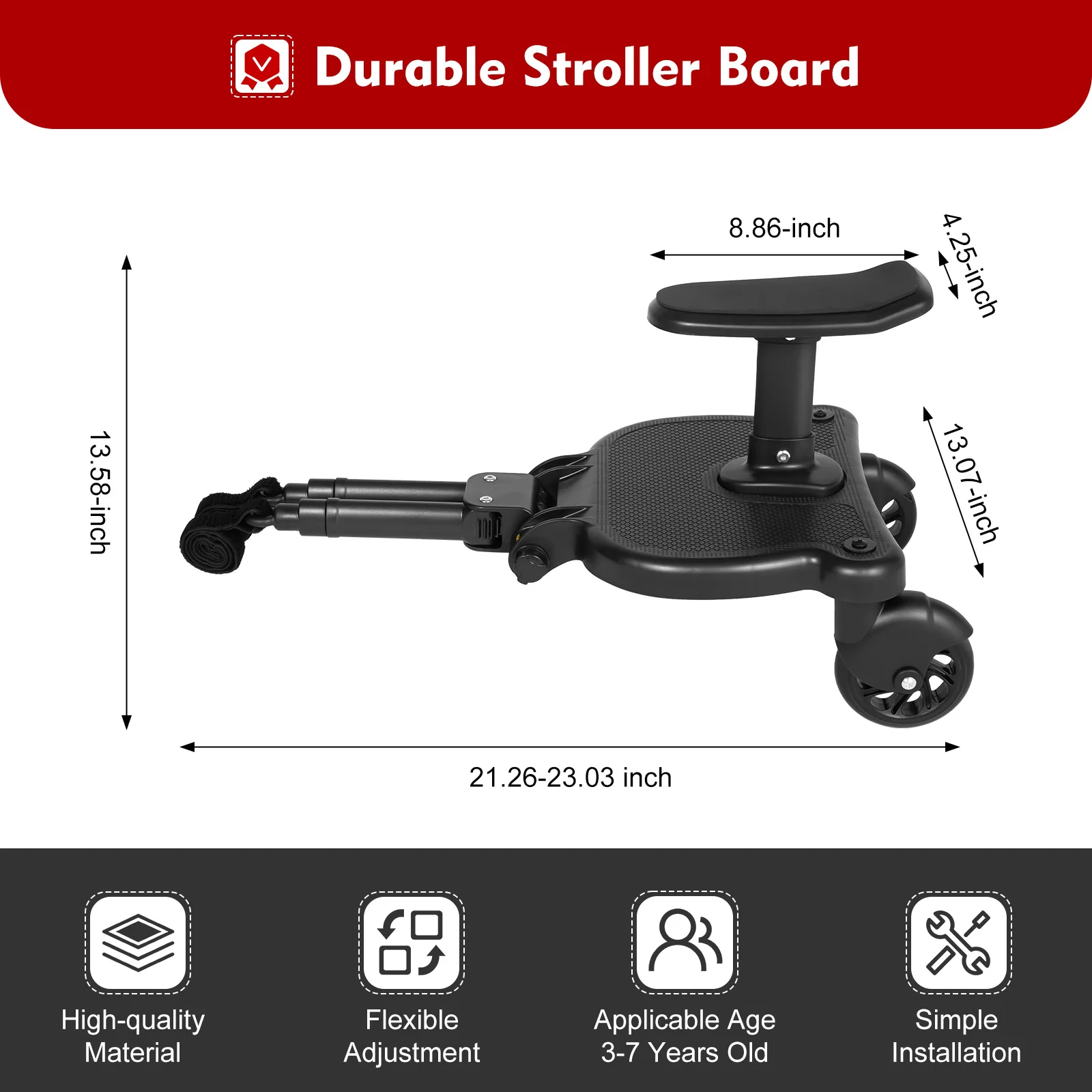 Stroller Board Universal 2in1 Stroller Ride Board Buggy Wheeled Board Seat Pedal with Detachable Seat Standing Board