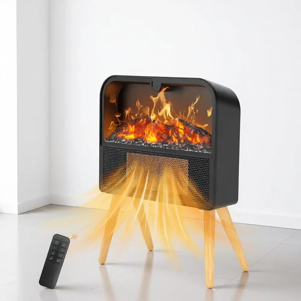 

Ультратонкий электрический камин-обогреватель с реалистичным пламенем и подставкой из массива дерева, портативный обогреватель для небольших помещений, 17 дюймов, 1-12 часов работы