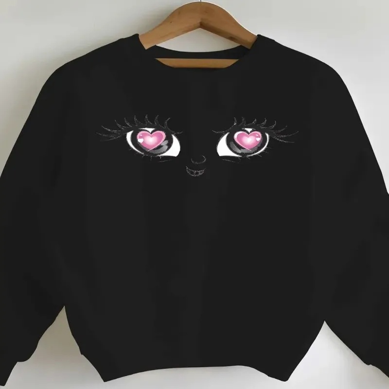 

Зимне-осенний свитшот больших размеров, женская одежда, женский оверсайз, звезды, мультяшные глаза, в форме сердца, модный, дышащий, элегантный